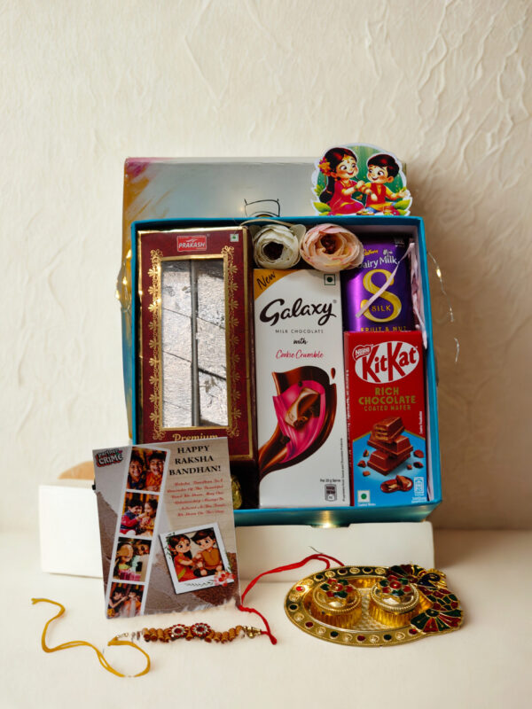 Tasha Forever| Happy Rakshabandhan chocolate Box with premium chocolates, Kajukatli (200gm), Rakhi, kumkum platter, Special Rakhi Card. - Image 4