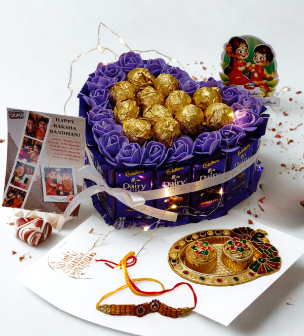 Tasha Forever| Dairymilk Truffle chocolate hamper for Rakshabandhan with kumkum platter & Rakhi