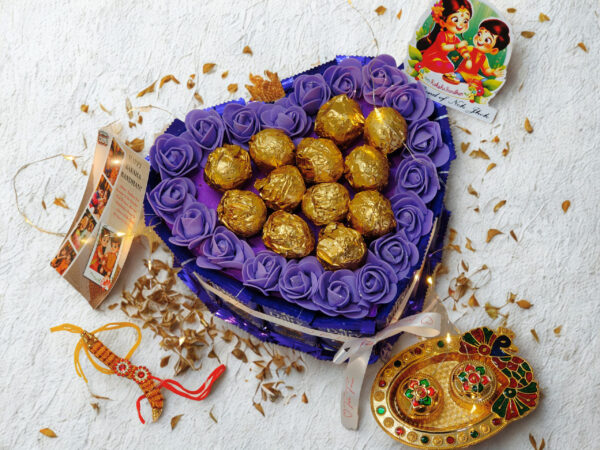 Tasha Forever| Dairymilk Truffle chocolate hamper for Rakshabandhan with kumkum platter & Rakhi - Image 2