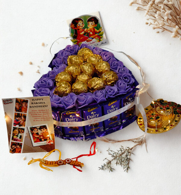 Tasha Forever| Dairymilk Truffle chocolate hamper for Rakshabandhan with kumkum platter & Rakhi - Image 3