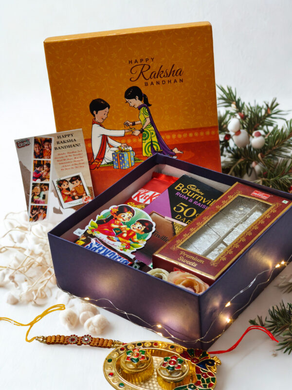 Tasha Forever| Happy Rakshabandhan chocolate Box with premium chocolates, Kajukatli (200gm) Rakhi, kumkum platter, Special Rakhi Card. - Image 2