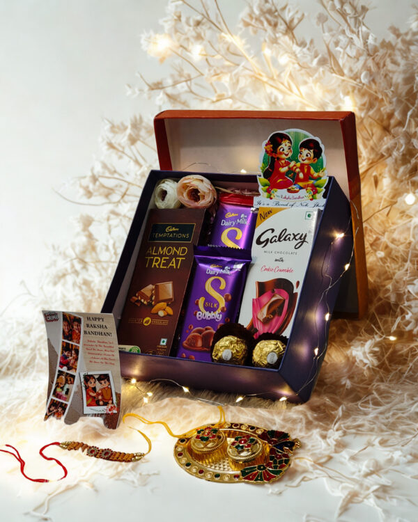 Tasha Forever| Rakshabandhan chocolate Box with premium chocolates, Rakhi, kumkum platter, Special Rakhi Card - Image 2
