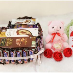 Tasha Forever Snicker gift hamper (25 snicker, 1 almond treat, galaxy, bournville, 3 round premium chocolates, love card & teddy)