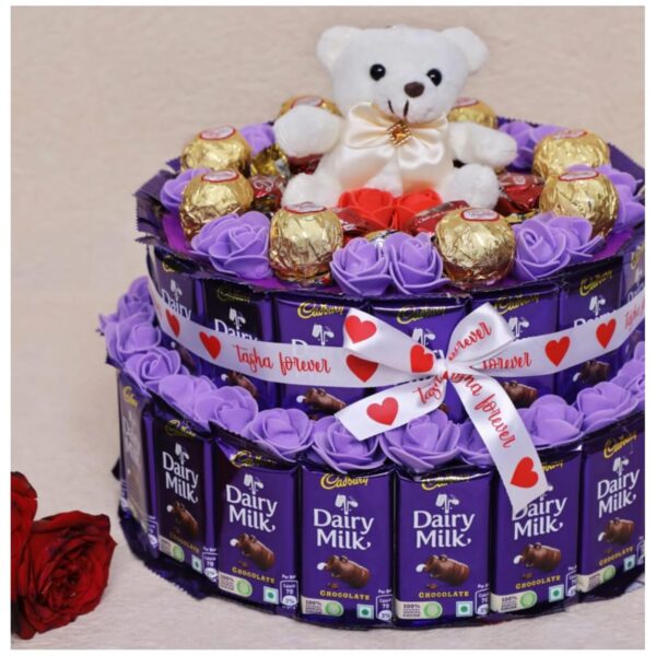 Tasha Forever dairy milk gift hamper Pack of 37 Dairy Milk Chocolate, 1 Teddy, 8 premium round Chocolate, 6 Deluxe with 1 love card