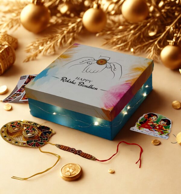 Tasha Forever| Happy Rakshabandhan chocolate Box with premium chocolates, Kajukatli (200gm), Rakhi, kumkum platter, Special Rakhi Card. - Image 5