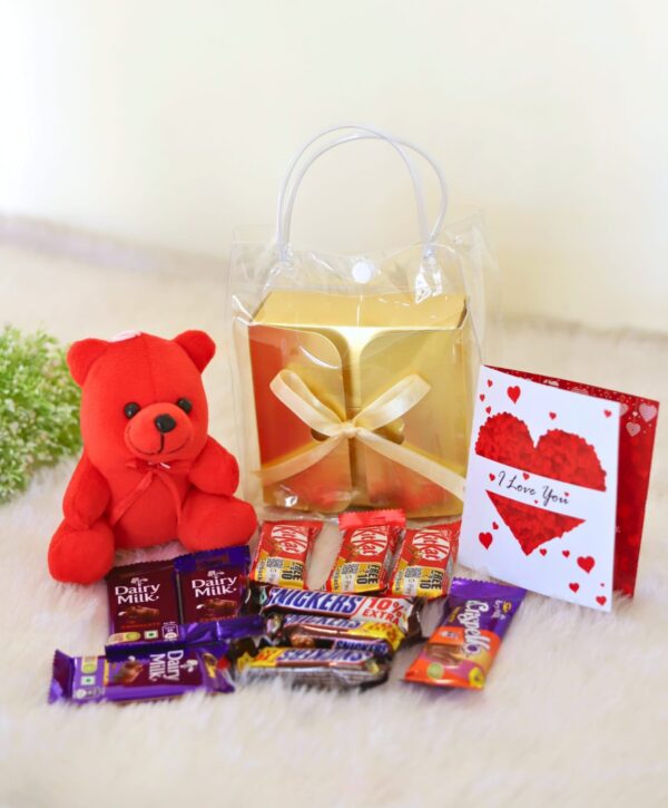 Tasha forever Chocolate gift pack (3 dairy milk chocolates, 3 snicker, 3 kitkat, 1 crispello, teddy, love card) Gift pack - Image 2
