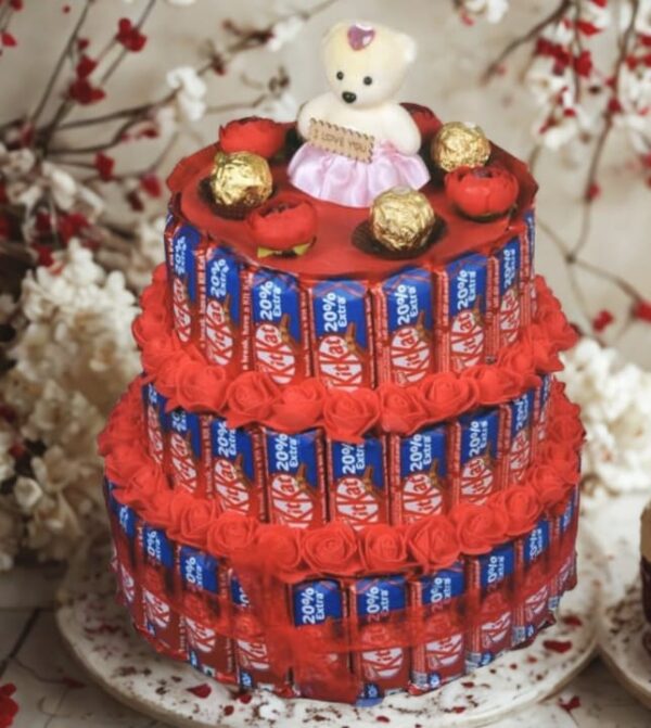 Tasha Forever kikat Tower | Chocolate Gift|Gift Hamper for Anniversary,Birthday| 65 kitkat, 4 ferrero rocher, 1 love card