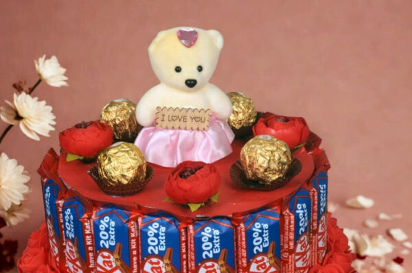 Tasha Forever kikat Tower | Chocolate Gift|Gift Hamper for Anniversary,Birthday| 65 kitkat, 4 ferrero rocher, 1 love card - Image 4
