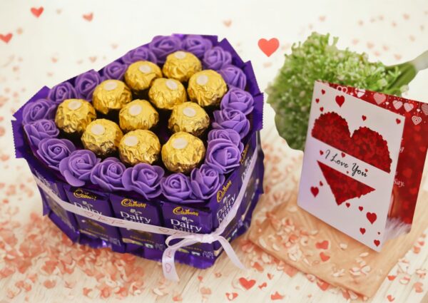 Tasha Forever dairy milk gift hamper (15 dairy milk chocolates, 11 ferrero rocher, 1 love card) Ferrero rocher gift hampers - Image 4