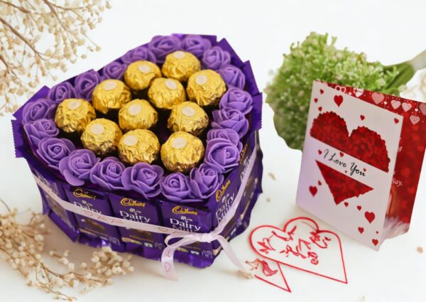 Tasha Forever dairy milk gift hamper (15 dairy milk chocolates, 11 ferrero rocher, 1 love card) Ferrero rocher gift hampers