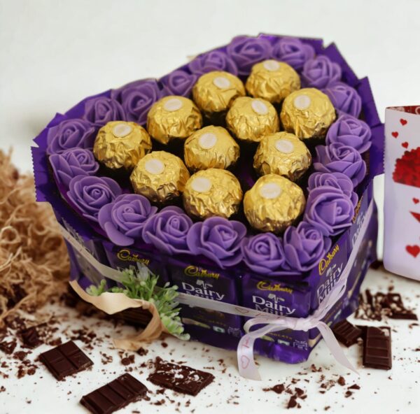 Tasha Forever dairy milk gift hamper (15 dairy milk chocolates, 11 ferrero rocher, 1 love card) Ferrero rocher gift hampers - Image 3