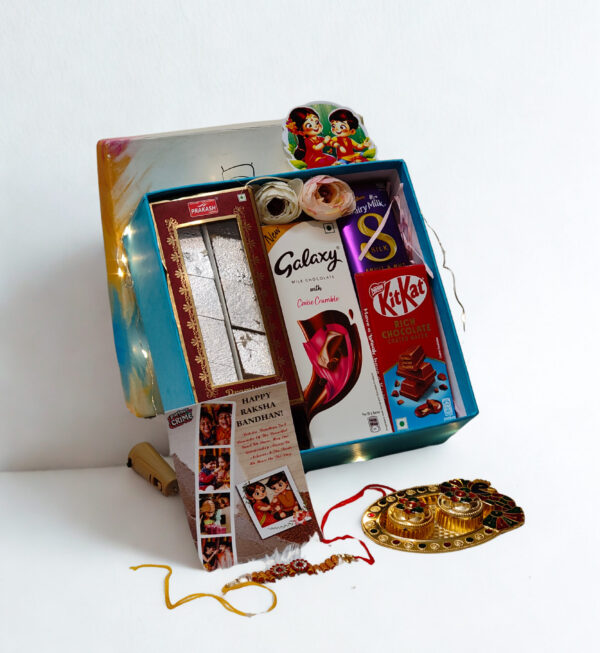 Tasha Forever| Happy Rakshabandhan chocolate Box with premium chocolates, Kajukatli (200gm), Rakhi, kumkum platter, Special Rakhi Card. - Image 3