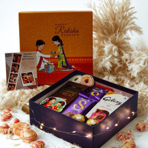 Tasha Forever| Rakshabandhan chocolate Box with premium chocolates, Rakhi, kumkum platter, Special Rakhi Card