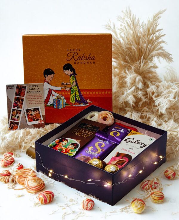 Tasha Forever| Rakshabandhan chocolate Box with premium chocolates, Rakhi, kumkum platter, Special Rakhi Card